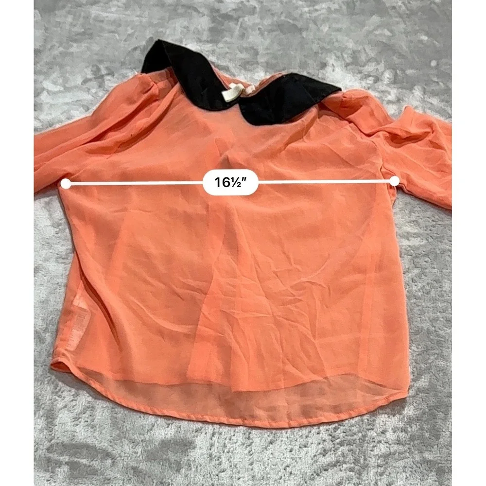 Forever 21 Top Blouse Women's Size Small Orange Long Sleeve Sheer Black Trim EUC